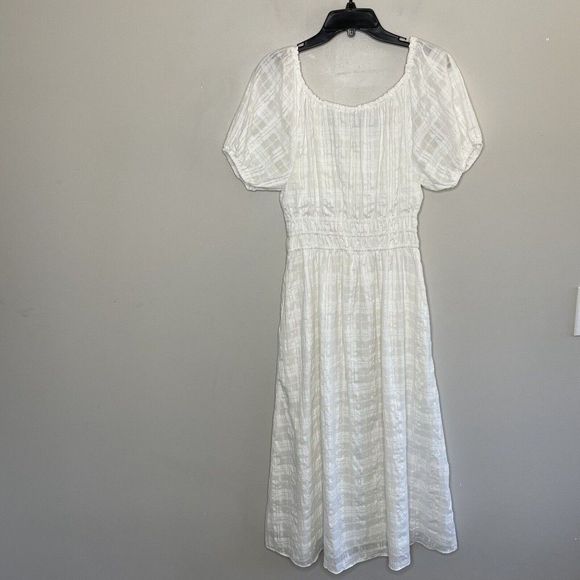 MADEWELL Lighthouse White Sophia Midi Seersucker Dress NEW $128 Pockets Womens M - Picture 7 of 16